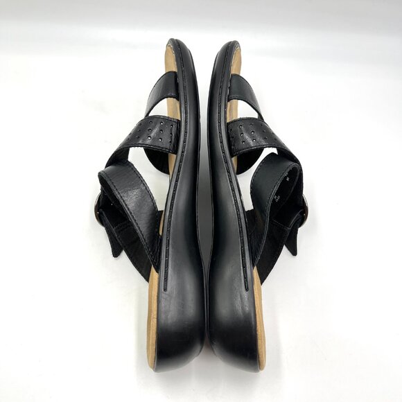 Clarks Womens Size 8 Black Leather Slip On Slides Comfort Sandals Shoes - Picture 8 of 13